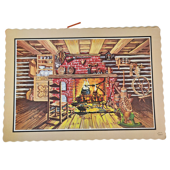 Springprint Other - Vtg Lot of 12 Paper Placemats Winter Fall Log Cabin Fireplace 1800s Springprint